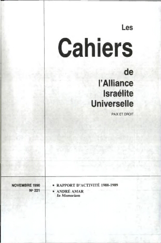 Les Cahiers de l'Alliance Israélite Universelle (Paix et Droit).  N°221 (01 nov. 1990)